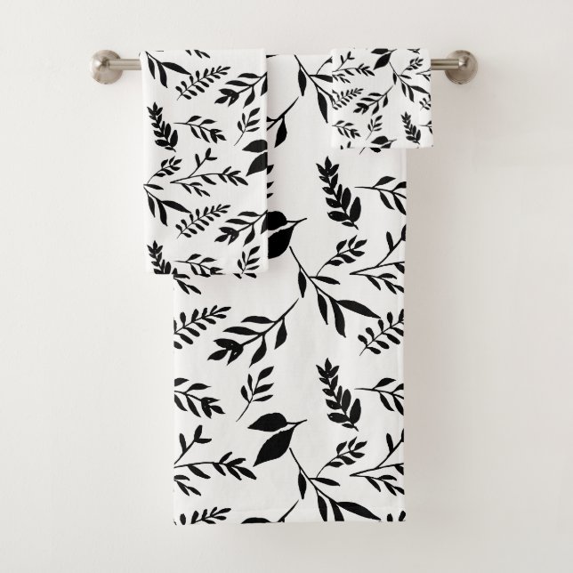 Blätter für moderne Schwarz-Weiß-Botanicals | Badhandtuch Set (Insitu)