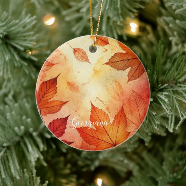 Blätter für personalisiert warme Wasserfarben Keramik Ornament (Baum)