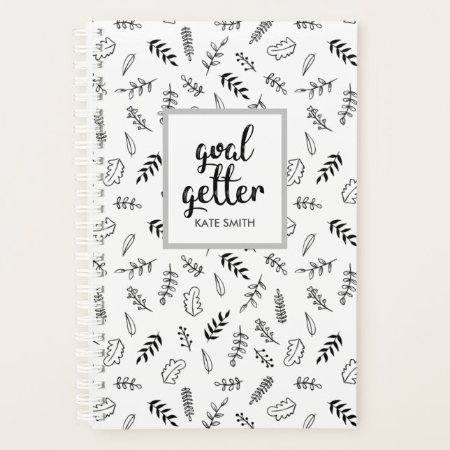 Blätter für Schwarzweiß-Print Doodle Planer (Vorderseite)