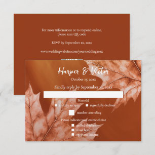 Blätter für verbrannte orange Ahorn Akzent QR-Code RSVP Karte