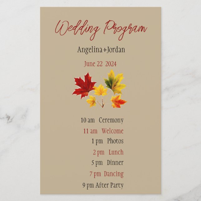 Blätter für Vintage Ahorn - Hochzeitskalender (Vorderseite)