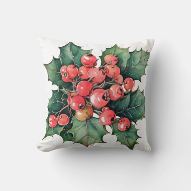 Blätter für Vintage Aquarellbeeren Kissen (Vorderseite)