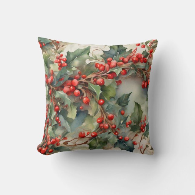 Blätter für Vintage Aquarellbeeren Kissen (Vorderseite)