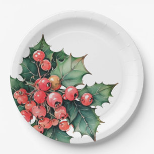 Blätter für Vintage Aquarellbeeren Pappteller