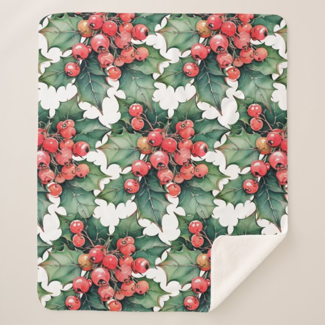 Blätter für Vintage Aquarellbeeren Sherpadecke (Vorderseite)