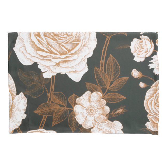 Blätter für Vintage Schwarz-weiße Rose Kissenbezug (Vorderseite)