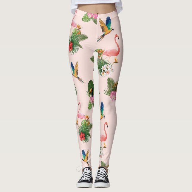 Blätter für Vögel und Palmen Leggings (Vorderseite)