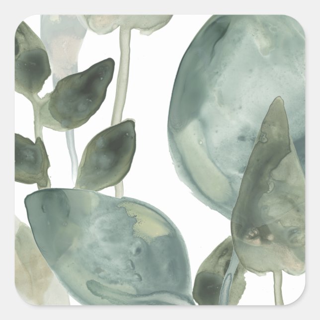 Blätter für Wasser - Aquarell Quadratischer Aufkleber (Vorderseite)