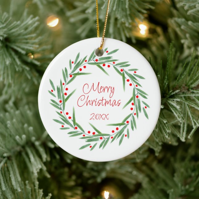 Blätter für Wasserfarben & Beeren Kranz Keramik Ornament (Baum)