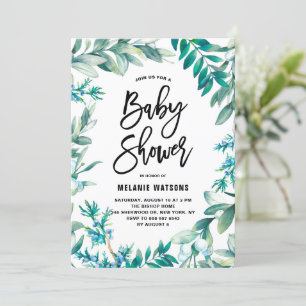 Blätter für Wasserfarben & Beries Wreath Baby Dusc Einladung