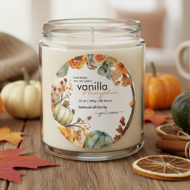 Blätter für Wasserfarben im Herbst Pumpkin-Kerzen- Runder Aufkleber (Von Creator hochgeladen)