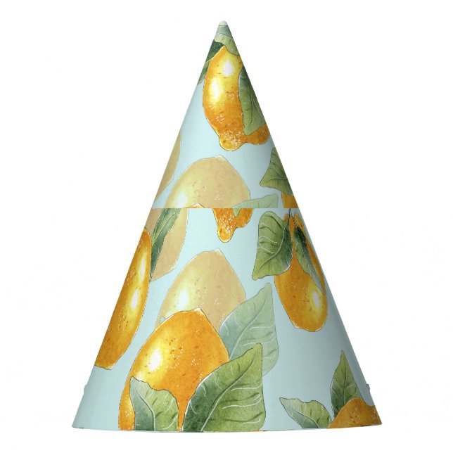 Blätter für Zitronen: Aquarellfarben Nahtlose Druc Partyhütchen (Vorderseite)