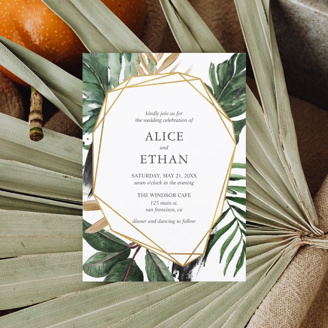 Blätter Geometric Wedding Beach Tropical Greenery Einladung (Von Creator hochgeladen)