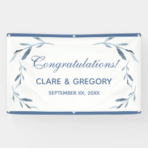 Blätter Hochzeit in Blau und Weiß Banner