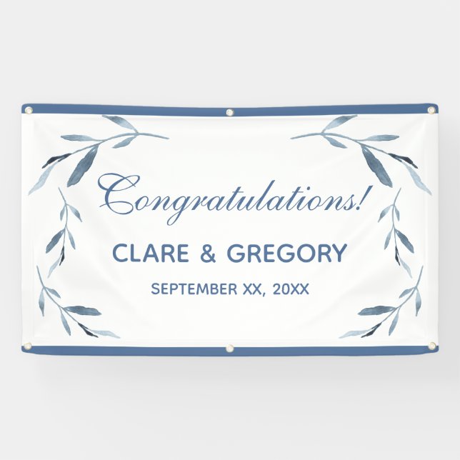 Blätter Hochzeit in Blau und Weiß Banner (Horizontal)