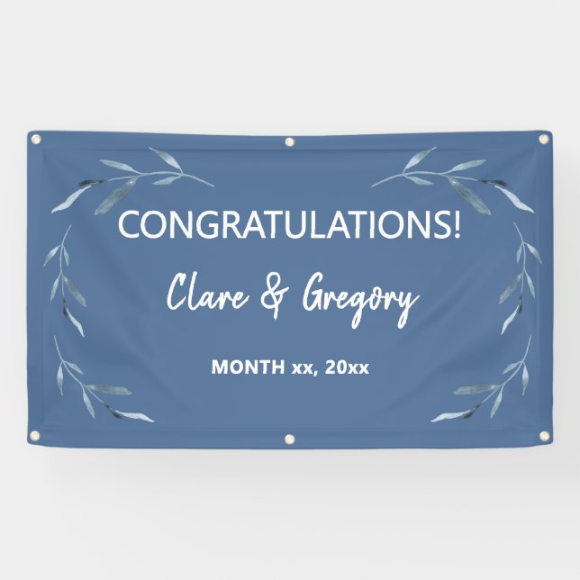 Blätter Hochzeit in Blau und Weiß Banner (Horizontal)