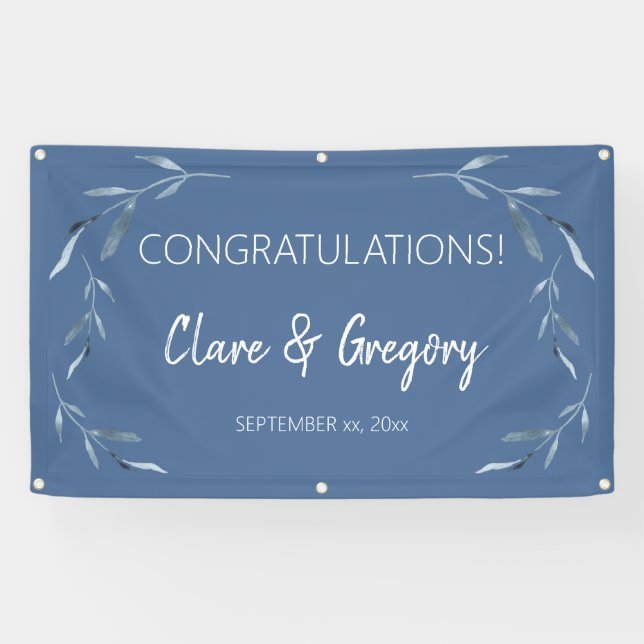 Blätter Hochzeit in Blau und Weiß Banner (Horizontal)