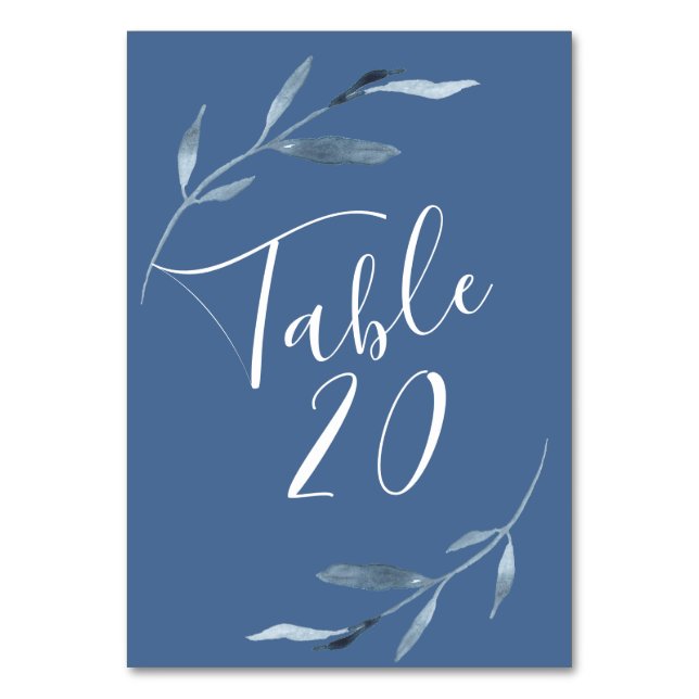 Blätter Hochzeit in Blau und Weiß Tischnummer (Vorderseite)