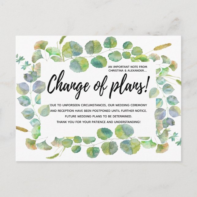 Blätter Hochzeitänderung von Plänen verschoben sto Postkarte (Vorderseite)
