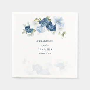 Blätter Hochzeitscocktail im blauen Blumengrün Serviette