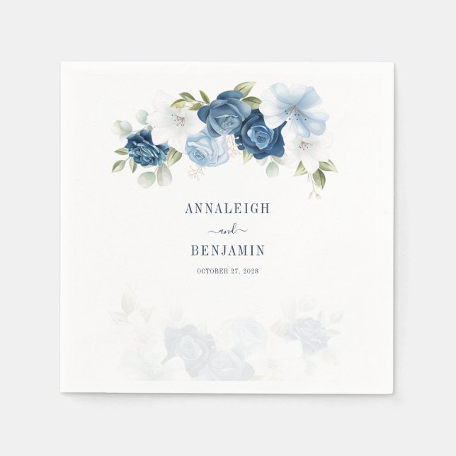 Blätter Hochzeitscocktail im blauen Blumengrün Serviette (Vorderseite)