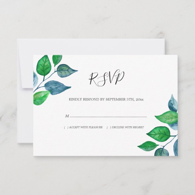 Blätter Hochzeitskur von Aquarellblättern RSVP Karte (Vorderseite)