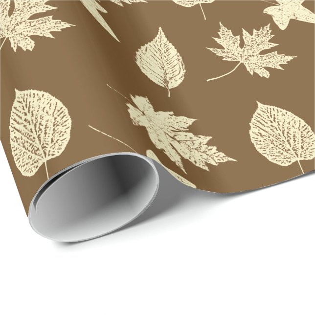 Blätter im Herbst - beige und Schokolade Geschenkpapier (Rolleneckpunkt)