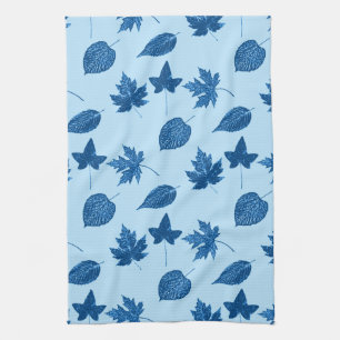 Blätter im Herbst - Indigo und blass Geschirrtuch