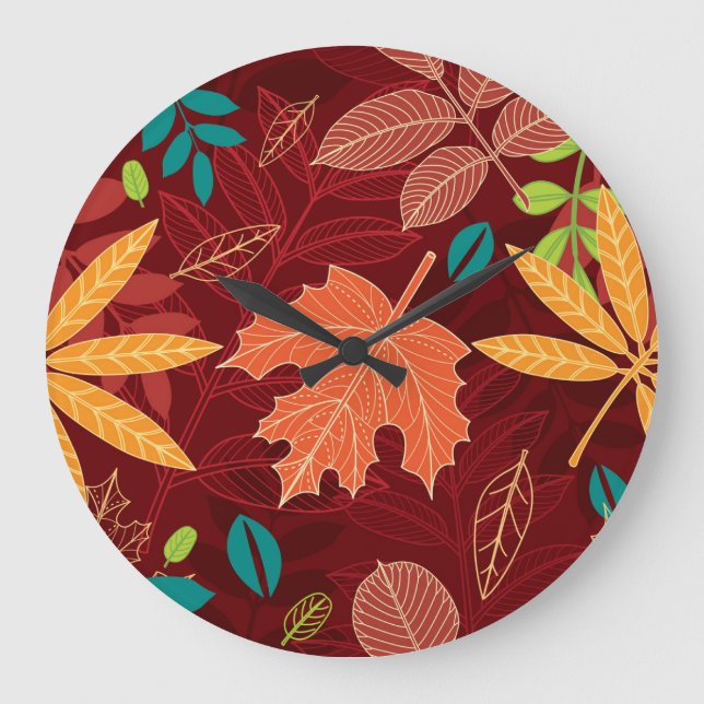 Blätter im Herbst: Nahtloses Naturmuster Große Wanduhr (Vorderseite)