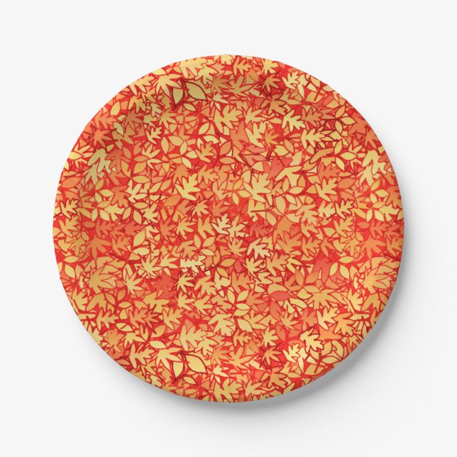 Blätter im Herbst, Orange und Gold Pappteller (Vorderseite)