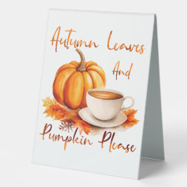 Blätter im Herbst und Kürbis bitte Tischaufsteller