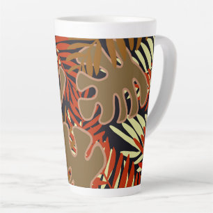 Blätter in braun, schwarz-orange Latte Tasse
