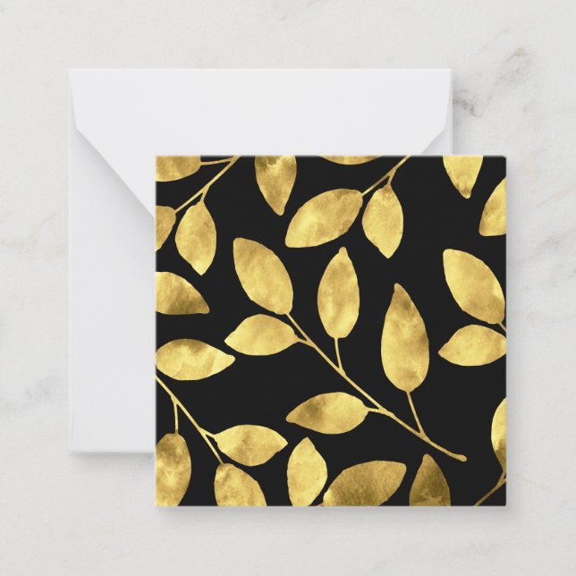 Blätter in Gold und Schwarz Mitteilungskarte (Vorderseite)