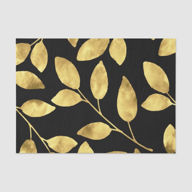 Blätter in Gold und Schwarz Seidenpapier (Vorderseite)