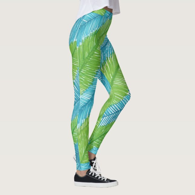 Blätter in Grün und Blau Leggings Muster (Rechts)