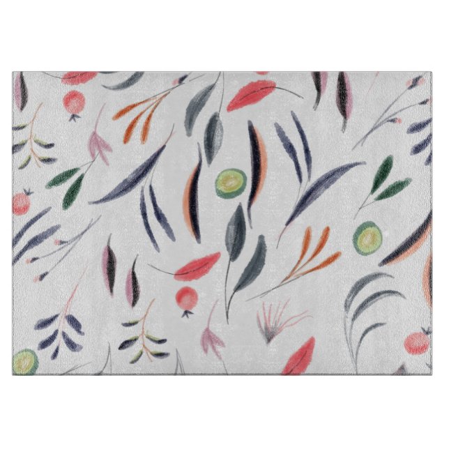 Blätter in hellen Aquarellfarben und Beeren-Muster Schneidebrett (Vorderseite)