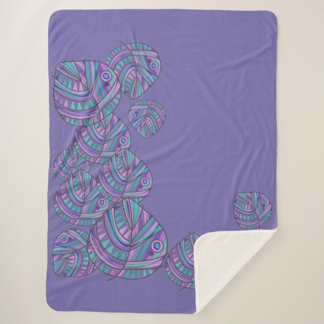 Blätter Jazz S Lila Aquamarin 2 Sherpadecke (Vorderseite)