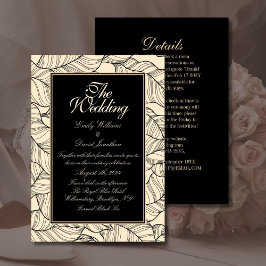 Blätter Line Art Black Beige Einladung