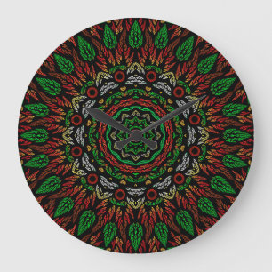 Blätter Mandala Pattern Große Wanduhr