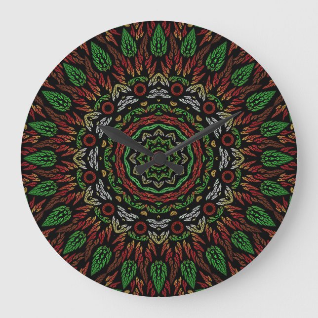 Blätter Mandala Pattern Große Wanduhr (Vorderseite)