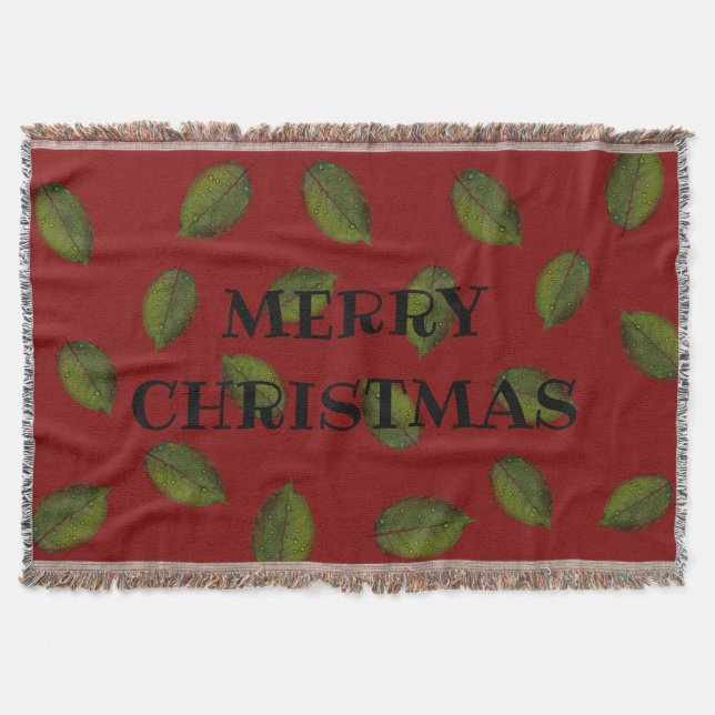Blätter, "MERRY CHRISTMAS" Red Throw Blanket Decke (Vorderseite)