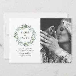 Blätter mit Aquarellfarben. Botanischer Kranz. Ita Save The Date