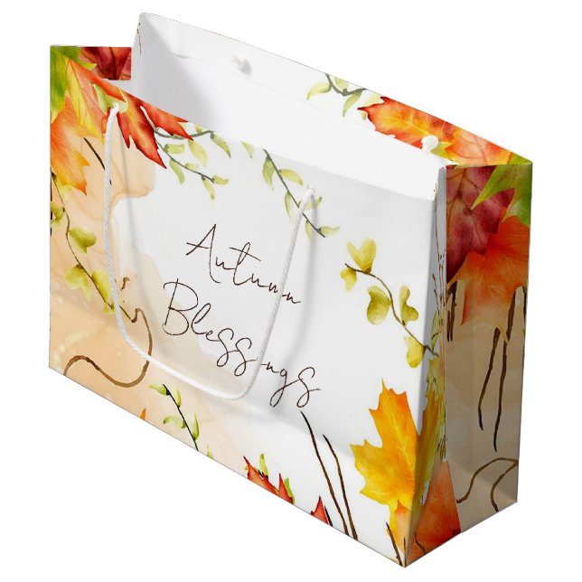 Blätter mit benutzerdefiniertem Text fallen Große Geschenktüte (Vorderseite Schrägansicht)