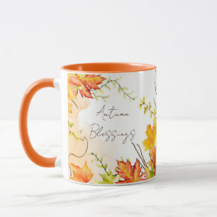 Blätter mit benutzerdefiniertem Text fallen Tasse