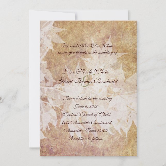 Blätter mit blassem Geist zum Hochzeitsempfang Einladung (Vorderseite)