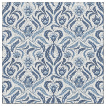 Blätter mit blauer und weißer Feder Damask Floral