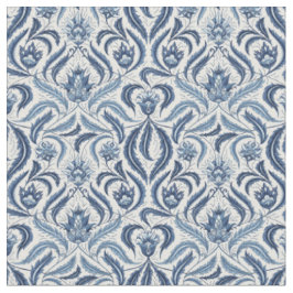 Blätter mit blauer und weißer Feder Damask Floral Stoff