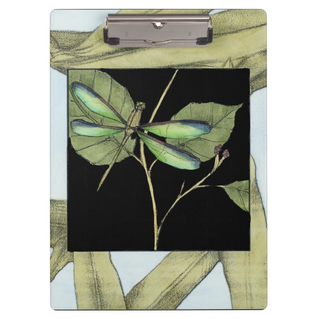 Blätter mit Dragonfly Inset von Jennifer Goldberge Klemmbrett (Vorderseite)