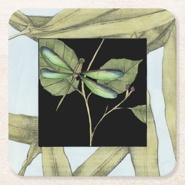 Blätter mit Dragonfly Inset von Jennifer Goldberge Rechteckiger Pappuntersetzer (Vorderseite)