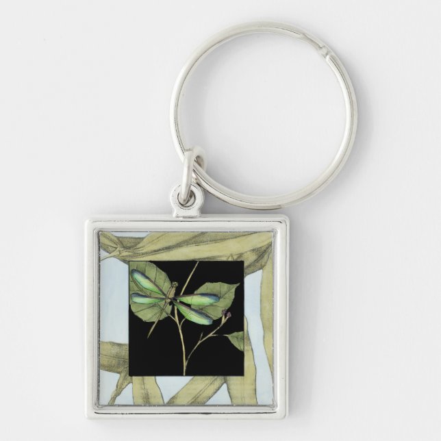 Blätter mit Dragonfly Inset von Jennifer Goldberge Schlüsselanhänger (Vorne)